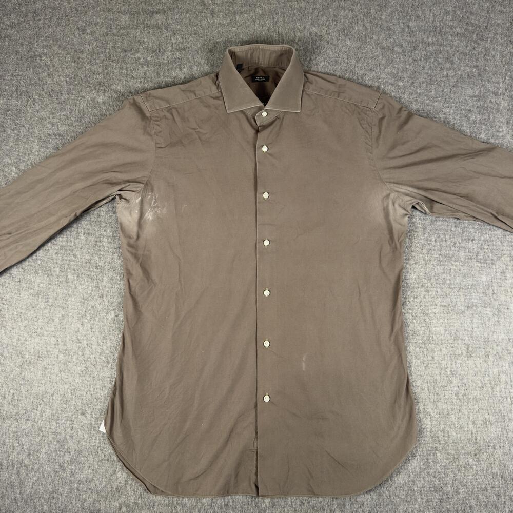 Barba Dress Shirt Mens 16.5 Green Solid Slim Fit Long Sleeve Spread Barrel Cuff